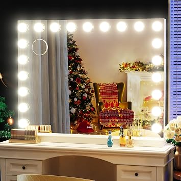 Gvnkvn 18 Extra Bulbs Vanity Mirror with Lights with USB & Type-C Charing, 32WX24L Tabletop Hollyhood Makeup Mirror, Lighted Vanity Mirror,3 Colors Modes,Touch Control,Metal Frame,White