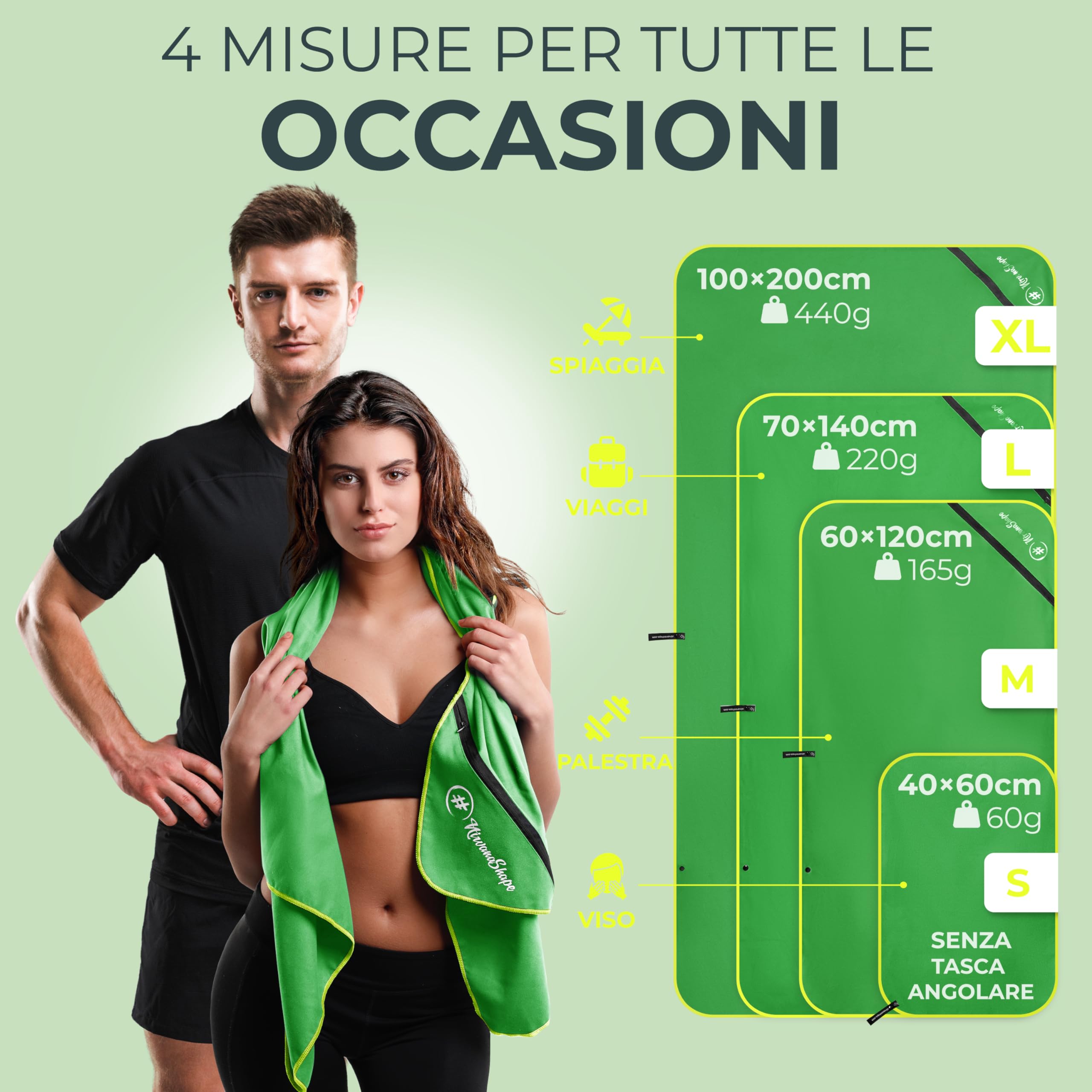 NirvanaShape Asciugamani in microfibra | assorbenti, leggeri, asciugano in fretta | Asciugamani da bagno, asciugamani da viaggio, spiaggia, asciugamani sportivi | Ideali per fitness, yoga, sauna