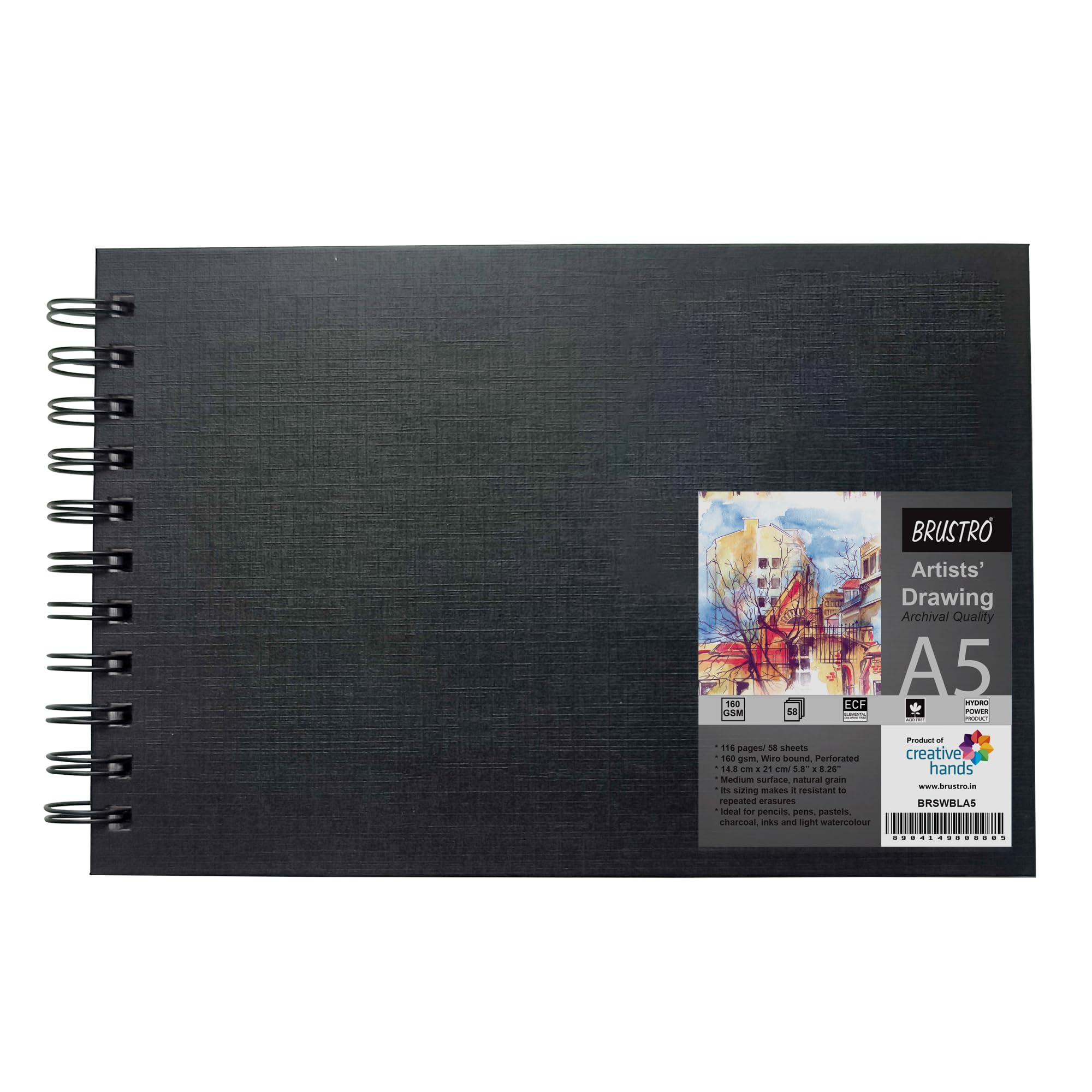 Brustro Artists Sketch Book Wiro Bound A5 Size, Landscape, 116 Pages,160 GSM (Acid Free)