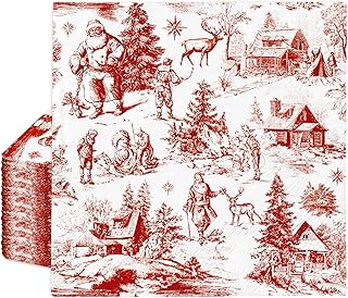 100Pcs Christmas Paper Napkins Brownish Red Toile de Jouy Pattern Disposable Napkin Luncheon Dinner Napkins for Xmas Party Supplies Tableware Decor