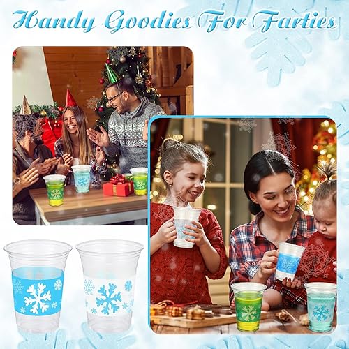 Miniatura 5 de Mifoci Vasos de plástico con forma de copo de nieve de 16 onzas, vasos de plástico transparente desechables para Navidad, vasos de cerveza para