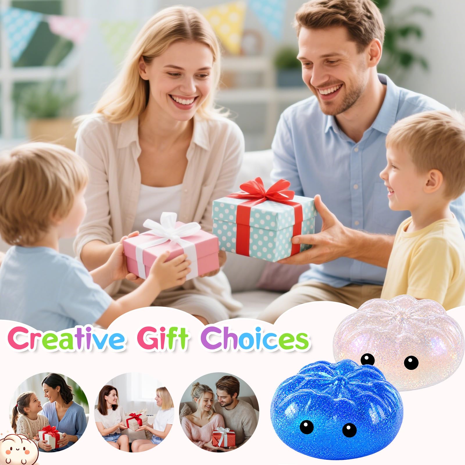2PCS Gigante Glitter Squishys Ravioli,Divertente Giocattolo Antistress Bao Bun Con Vaporiera,Squishys a Forma Di Ravioli Glitterati,Sensory Game with Large Capacity Per il rilassamento Ragazzi
