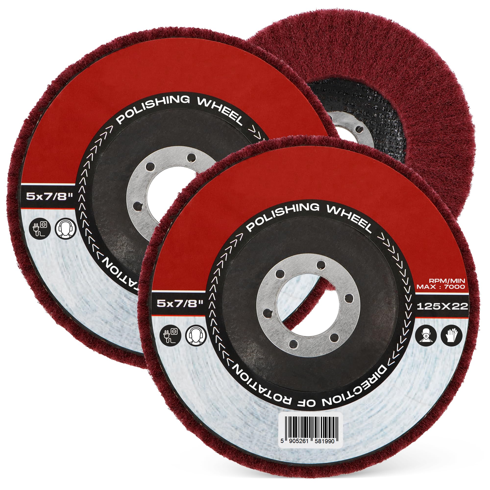 10x Dischi Pulizia 125 x 22,2 mm Ruote Lucidatura Smerigliatura Polietilene Poliammide Fibra Molatura Vernice Rimozione e Ruggine Smerigliatrice Angolare