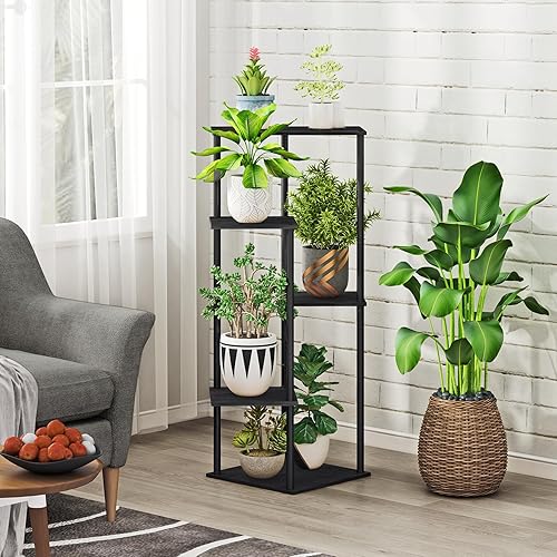 Miniatura 2 de Soporte para plantas de 5 niveles para interiores, estante alto para plantas de metal, madera múltiple, soporte para maceta para sala de estar,