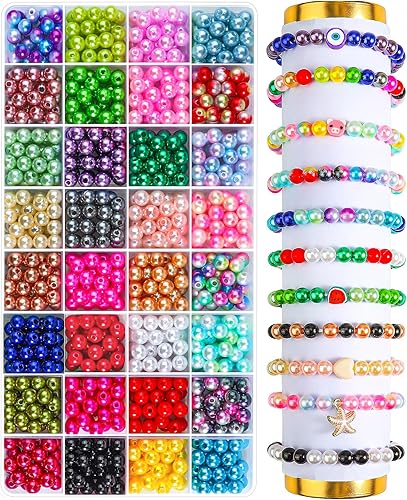 Miniatura 6 de 2400 cuentas de perlas para hacer joyas, 48 cuentas redondas coloridas de 0.236 pulgadas para hacer pulseras, kit de cuentas pequeñas de relleno de