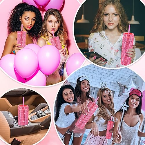 Miniatura 6 de 6 vasos brillantes a granel de 16 onzas con diamantes de imitación, reutilizables, vasos de plástico con diamantes de imitación para mujeres, niñas,