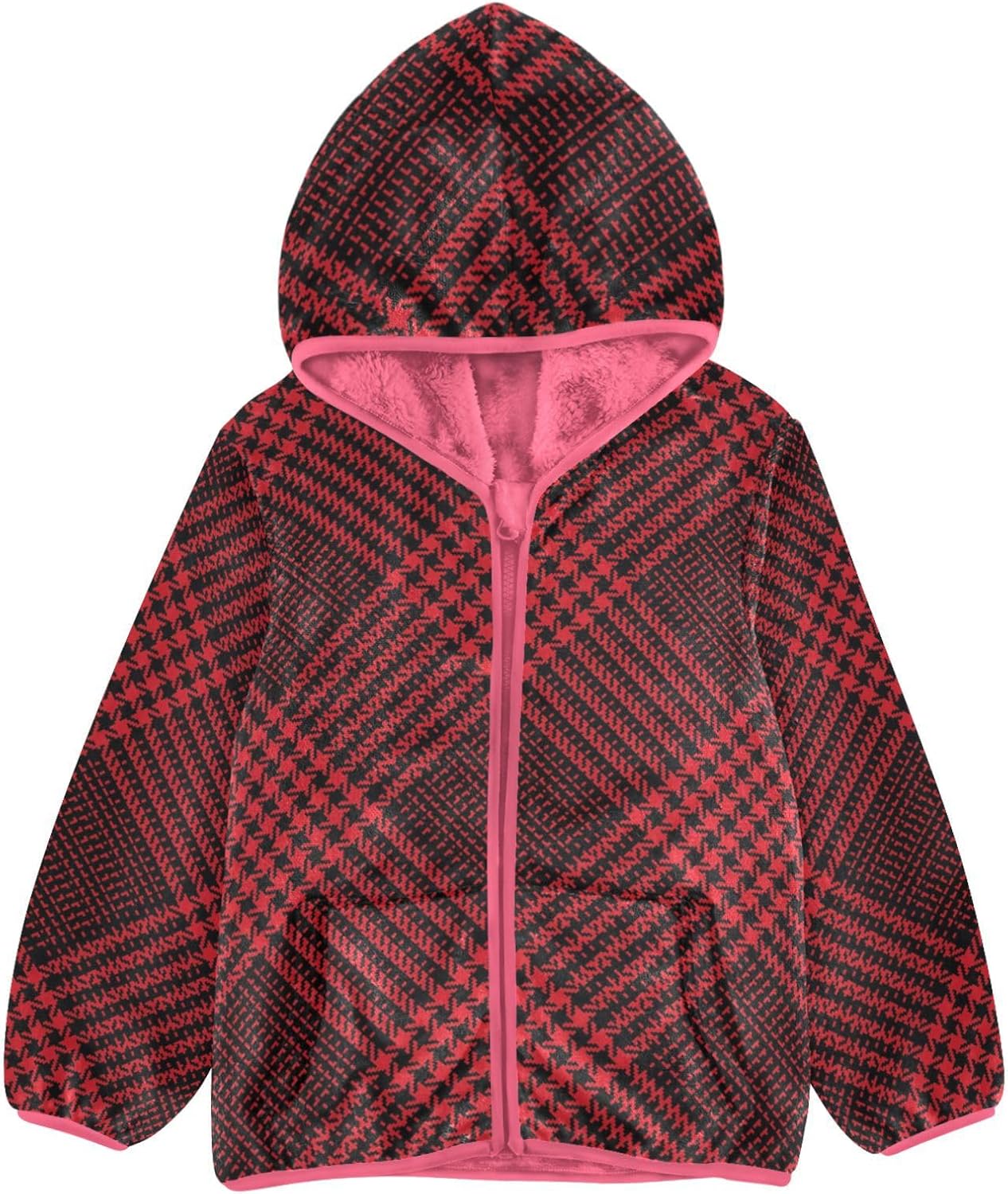 GuoChe Christmas Buffalo Plaid Black Red Toddler Fleece Jacket With Hood