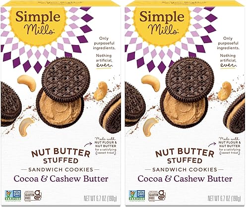 Miniatura 11 de Simple Mills, Galletas sándwich de crema de anacardo de cacao, sin gluten, veganas, 6.7 onzas (paquete de 8)