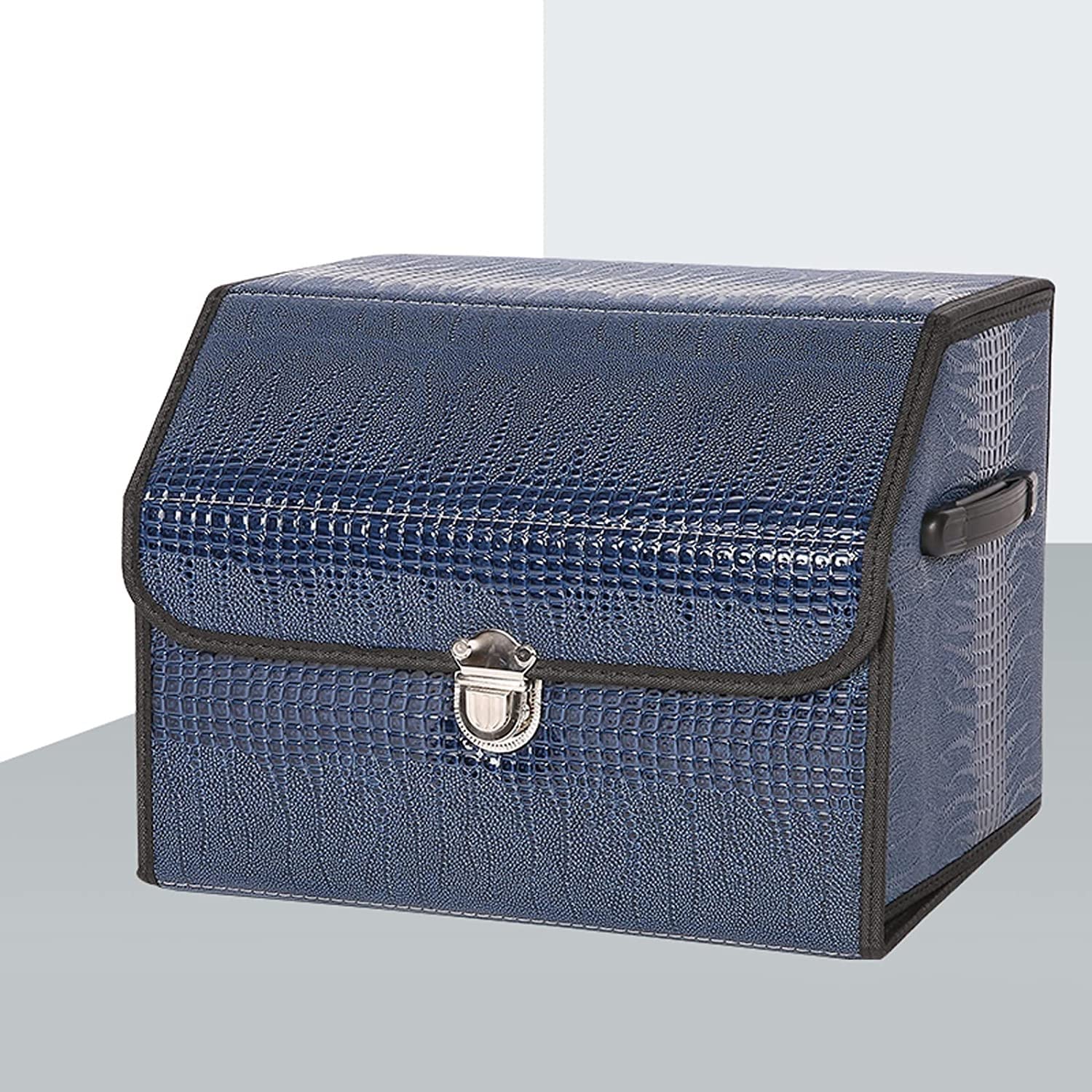 Leder-Kofferraum-Aufbewahrungsbox aus genarbtem Leder, Faltbare Organizer-Auto-Aufbewahrungsbox, multifunktionale Aufbewahrungsbox (Color : Blu, Size : L)