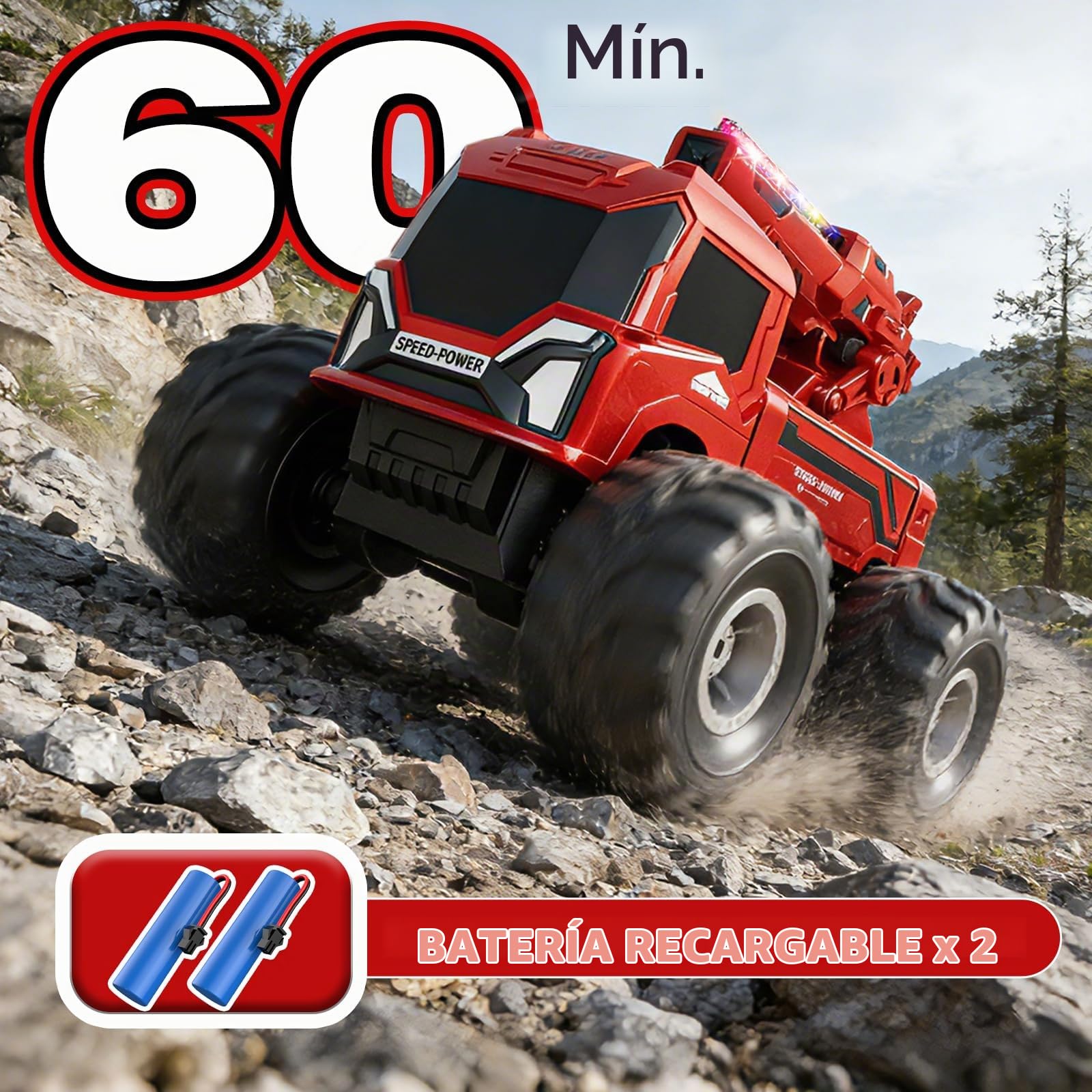 FEIMUOSI Coche teledirigido Anfibio RC Car: 4WD Todoterreno Coche RC Juguetes con cañón de Agua Luces LED Rotación de 360 cumpleaños para niños