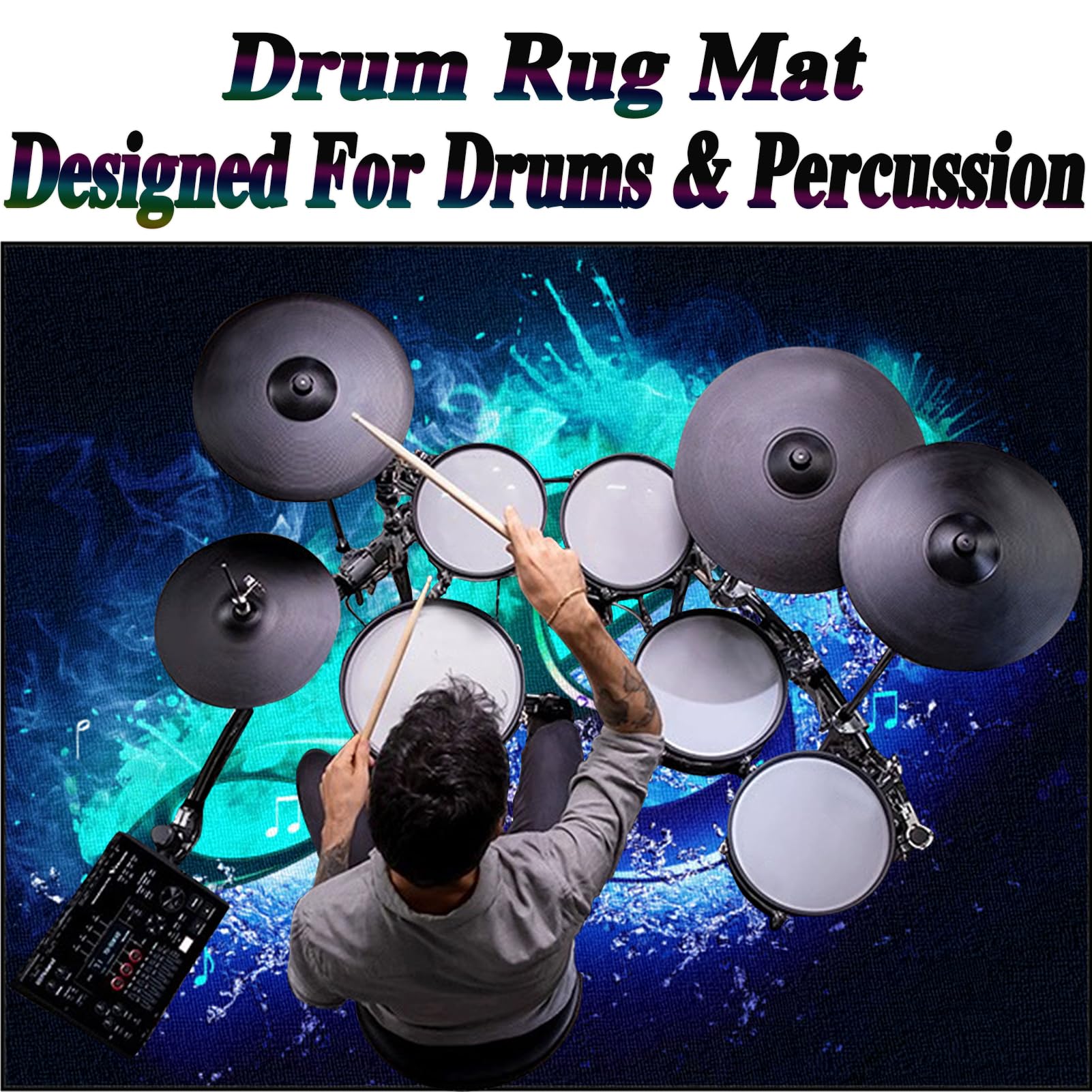 Tappeto Drum, Tappeto Batteria, Tappetino Antiscivolo Insonorizzato, Tappeto a Tamburo, Tappetino per Batteria Elettronica, Drum Carpet per Batteria Elettronica Grancassa Rullante 120 x 100 cm