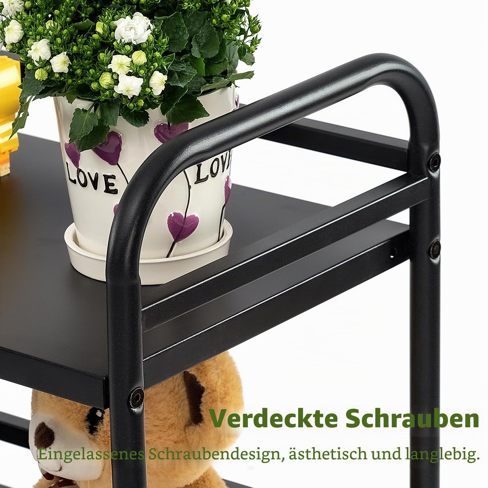HDANI Servierwagen,3 Ebenen Servicefahrzeug aus Metall mit Rollen,für kleine Räume, Küche, Esszimmer, Bar, Bäder, rollwagen Schwarz,48×30×75cm