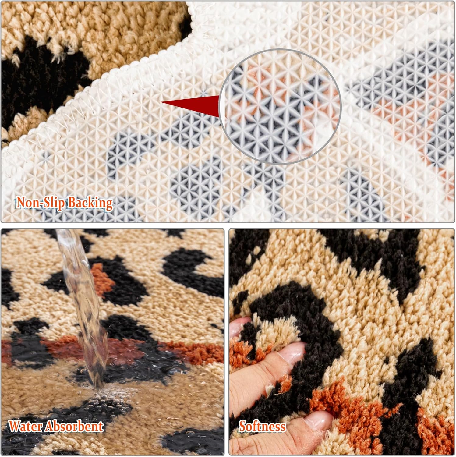 Leopard Bath Mat for Bathroom, Funny Cute Brown Tiger Cartoon Bathroom Rug 35.5 x 19.7 inch Non-Slip Animal Door Mat Washable Absorbent Bathtub Plush Microfiber Decor Shower Rugs