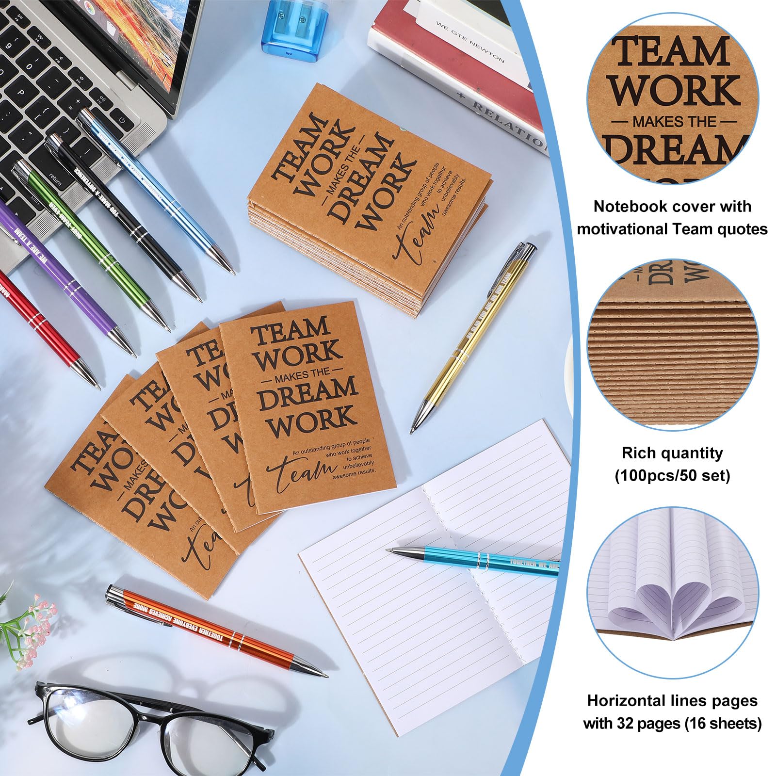 Sabary 100 Pcs Team Appreciation Gifts Team Notebooks for Employees Thank You Gifts Bulk Inspirational Spiral Notepads with Sticky Notes Pens for Office Coworkers Staff Team Volunteer Teachers Nurse
