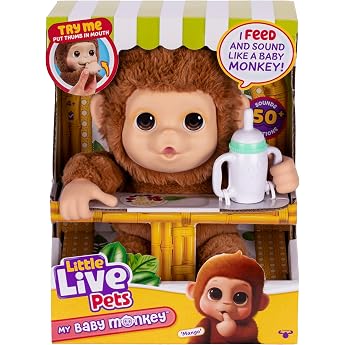 Little Live Pets My Baby Monkey 'Mango' with Bottle - Cuddly and Soft Interactive Animal Toy Playset for Children 4+ More Than 50 Sounds and Reactions