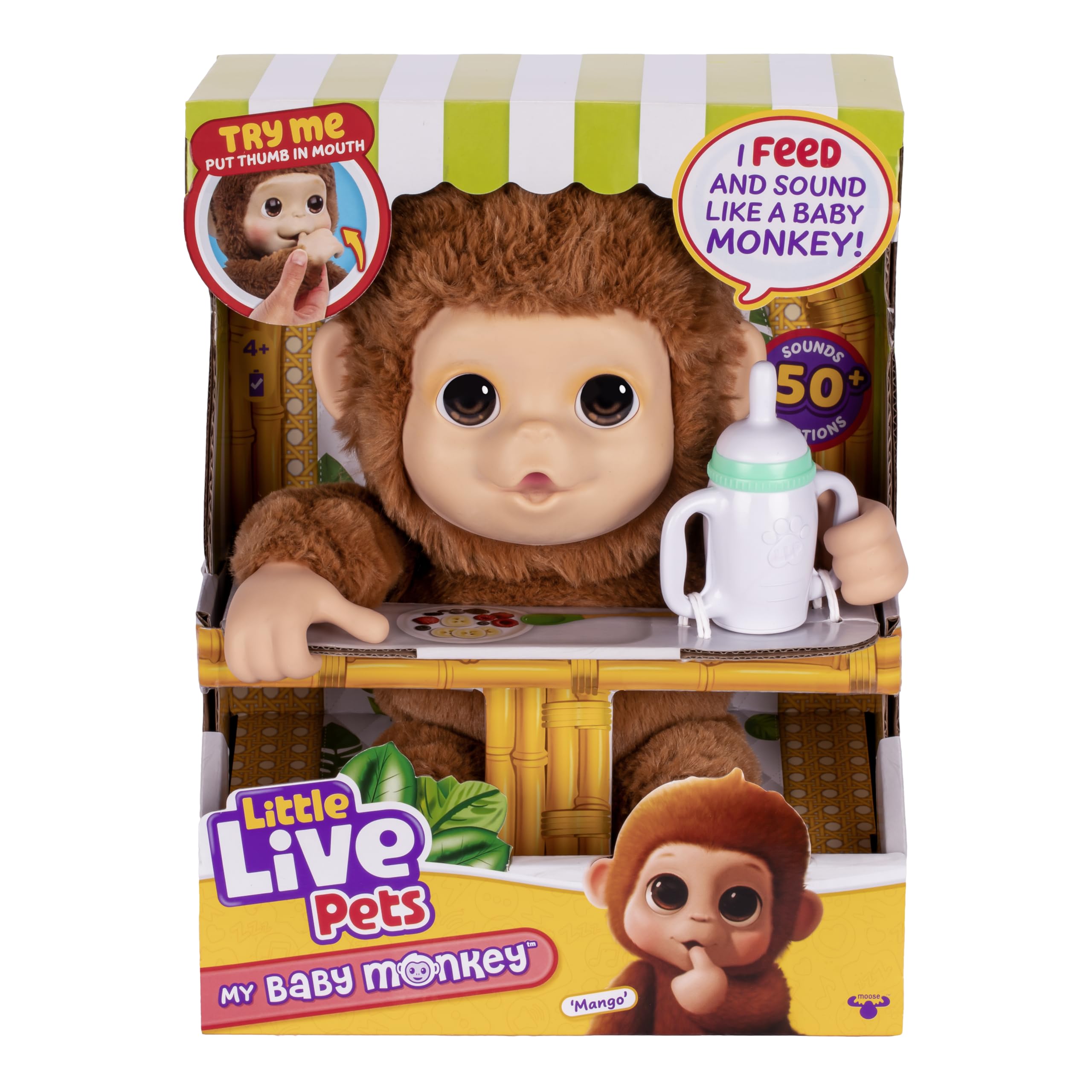 Little Live Pets My Baby Monkey 'Mango' with Bottle - Cuddly and Soft Interactive Animal Toy Playset for Children 4+ - More Than 50 Sounds and Reactions