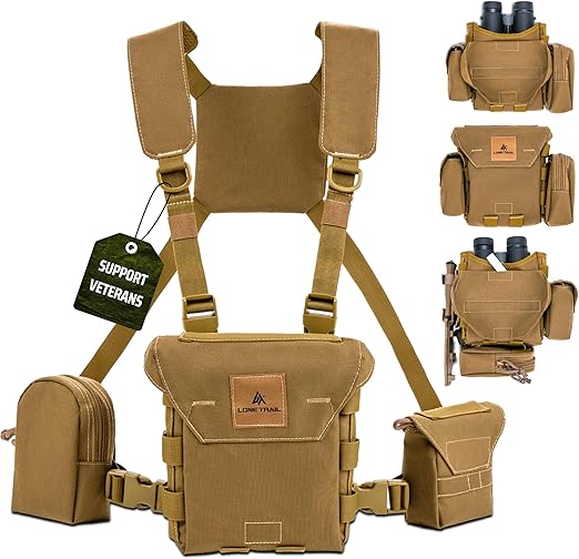 Lone Trail Waterproof Binocular Harness Chest Pack - Lightweight Bino Harness With Rangefinder Pouch | Binocular Case with Silent Magnetic Closure and MOLLE System