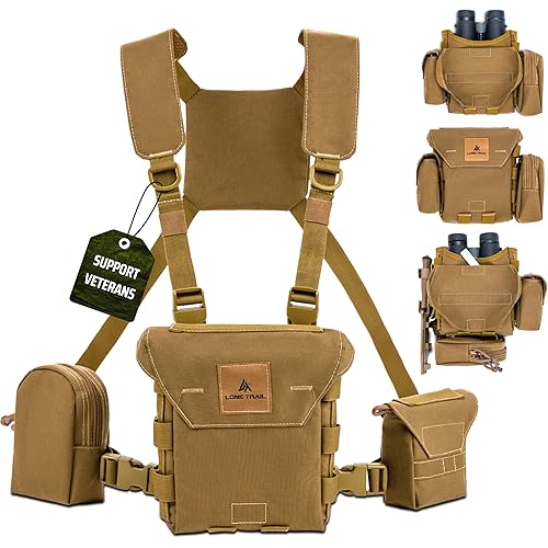 Waterproof Binocular Harness Chest Pack - Lightweight Bino Harness With Rangefinder Pouch | Binocular Case with Silent Magnetic Closure and MOLLE System