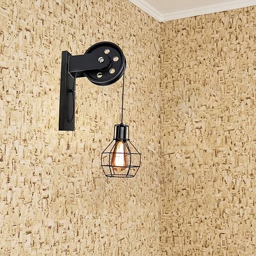 Miniatura 9 de Uonlytech 4 ruedas de polea vintage para lámparas colgantes, sistema de polea de montaje en techo retro para accesorios de luz, gancho de botín y