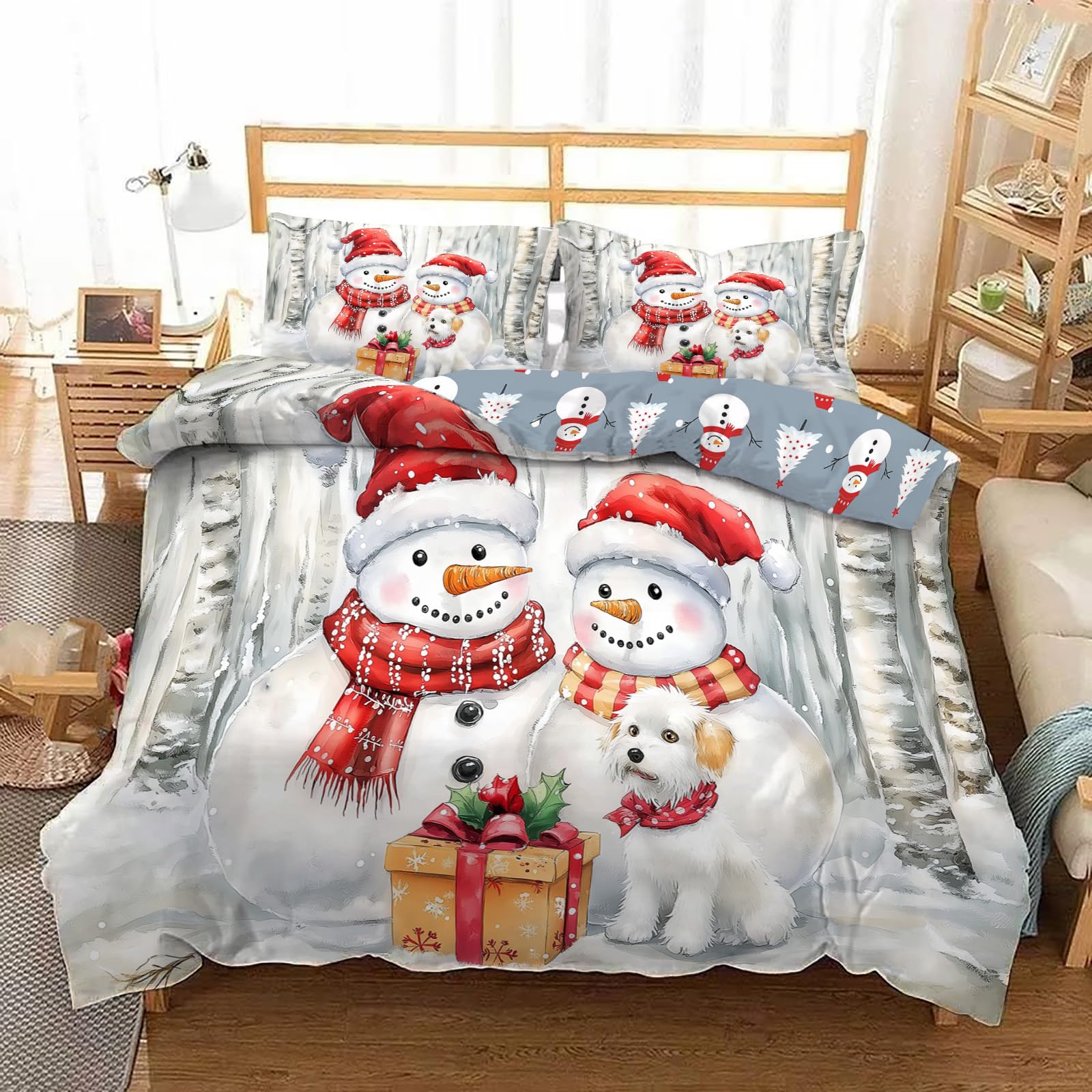 Housse de couette Noël 140x200 parure de lit 3D motif wapiti et linge de lit réversible enfants