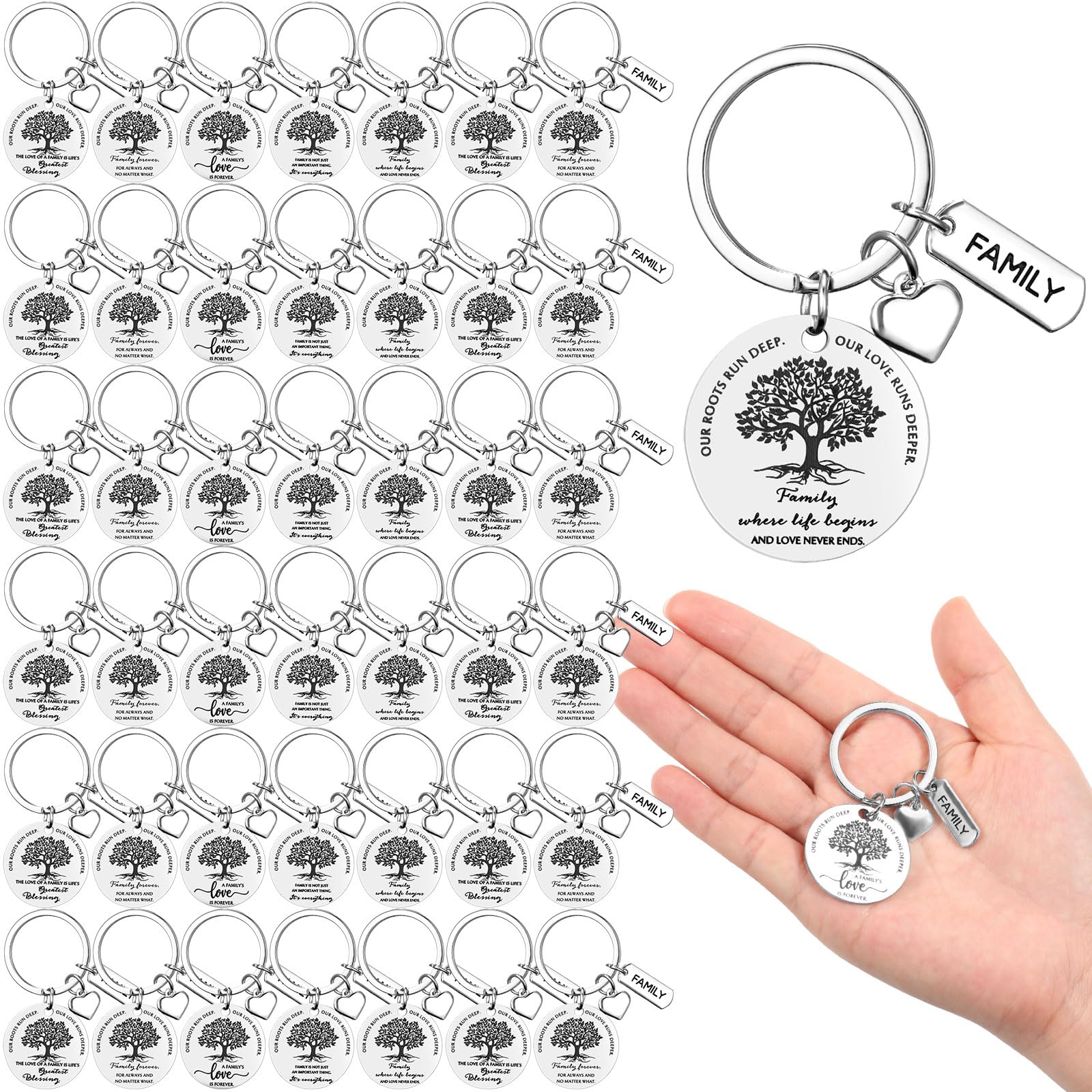 Sureio 30 portachiavi con albero genealogico con cuore e ciondoli, 5 stili