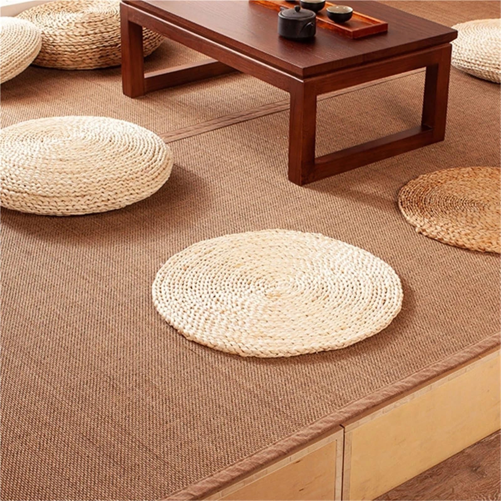 Tapis de méditation Yoga Pouf rond mince paille rotin tissé for le tapis coussin siège for salon à la maison pour Méditation