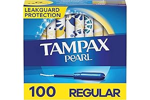 Tampax Pearl Tampons Regular Absorbency with LeakGuard Braid, 100 Count