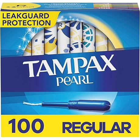 Tampax Pearl Tampons Regular Absorbency with LeakGuard Braid, 100 Count