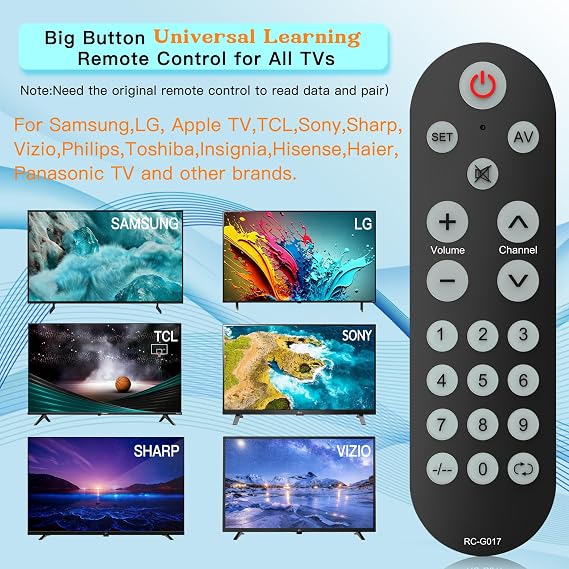 Riry Remplacement Universal Big Button TV Remote Control – Easy to Use for Seniors & Visually Impaired – Compatible with Most TVs – Simple Setup