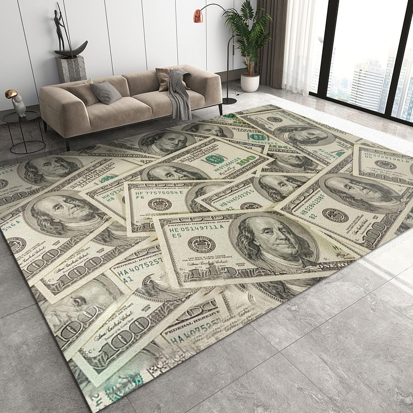 QDJKBL Area Rugs 180 x 270 cm 3D Euro Paper Currency, Vintage Brown Patchwork Print Graffiti Modern Rug, Office Rug Light Texture Low Pile for Kitchen Dining Room Children'S Room