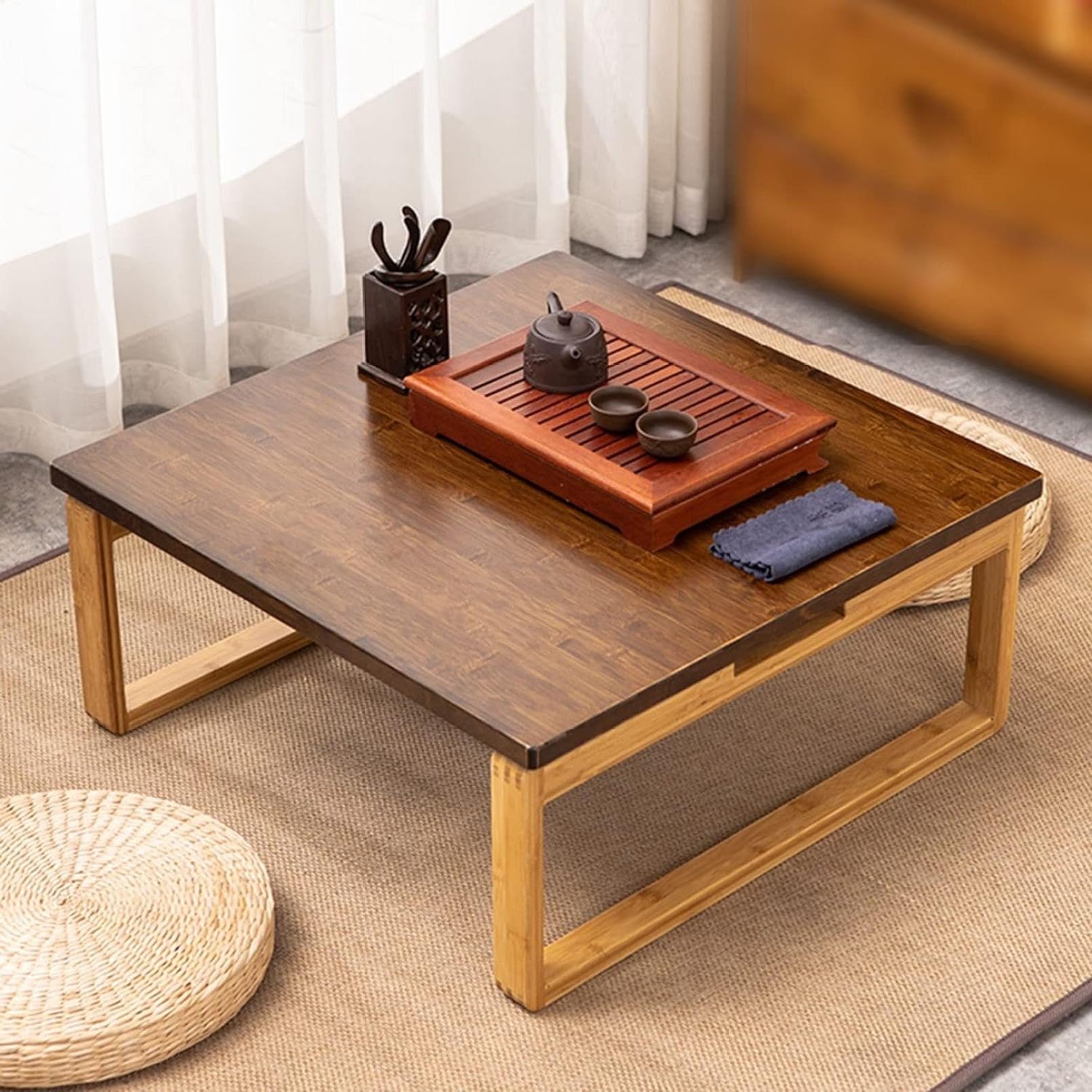Amazon｜竹製サイドテーブル、 幅60/70/80CM ミニ 正方形 ローテーブル