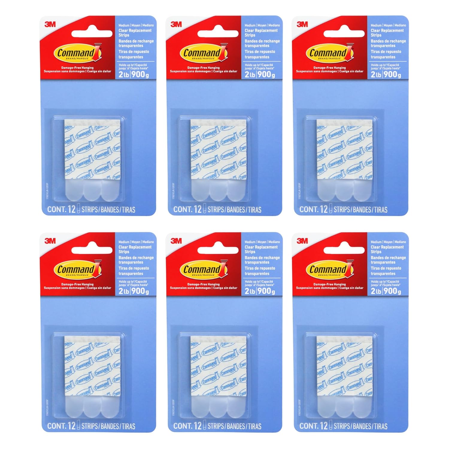 Command Medium Clear Refill Strips Removable, (Clear) 72 Refill Strips