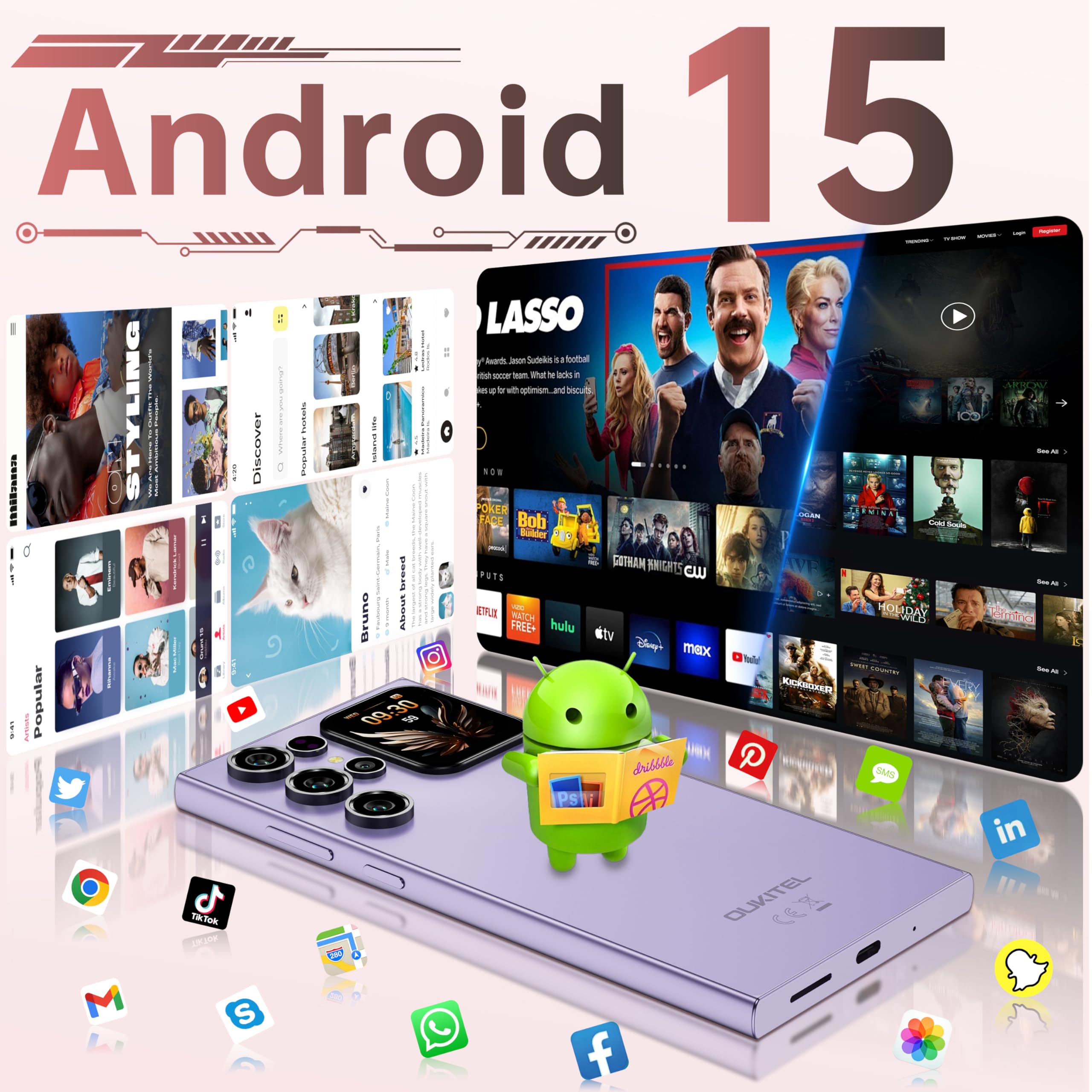 OUKITEL C62 Smartphone Android 15 con Schermo Posterioren, 16GB +128GB/1TB Telefono Cellulare, 6.88" HD+ 90Hz, 5150mAh, 13MP+5MP, Cellulari e Smartphone Dual SIM 4G, Face ID/Fingerprint/OTG - Nero