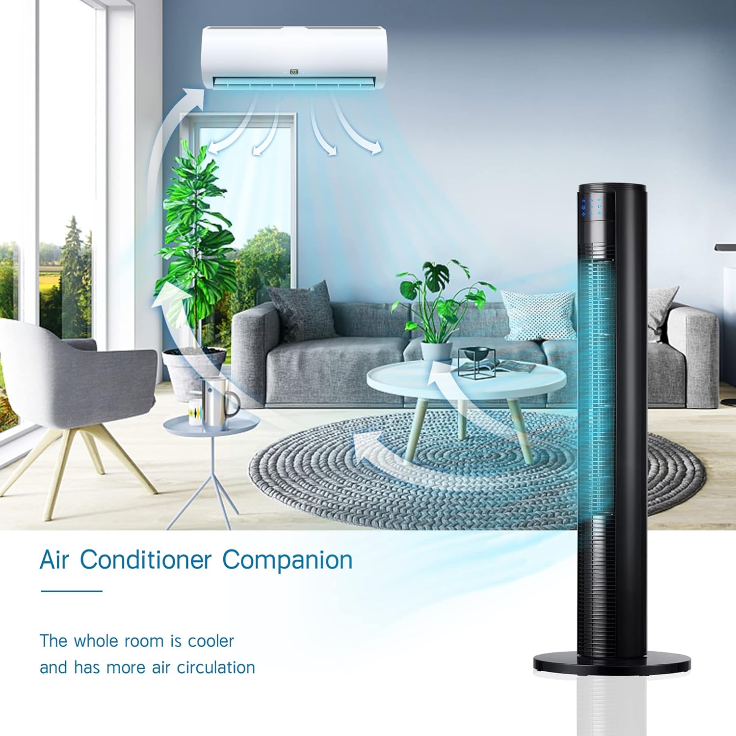 Buy AKIRES 35” 70° Black Oscillating Tower Fan 7H Timer,3 Speeds,3