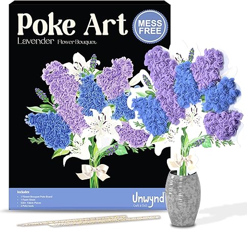 Poke Art Lavender Flower Board Bouquet, DIY Flower Board Bouquet Kit, Mess-Free Sewing Fabric Arts & Crafts for Adults, Birthday Gifts for Women, Activity Craft Kit for Adults & Teens