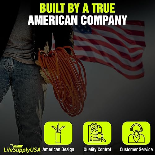 Miniatura 8 de LifeSupplyUSA - Cable de extensión eléctrico de 75 pies para exteriores e interiores, impermeable, 3 clavijas, 3 salidas, SJTW, calibre 12, 15