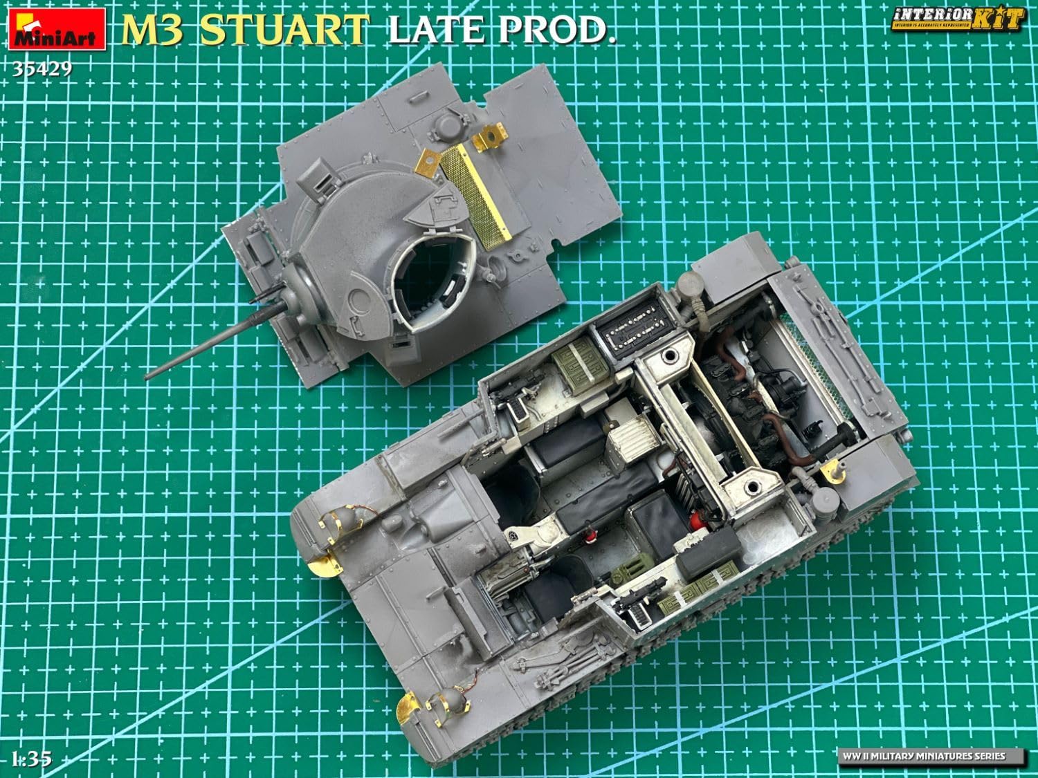 Mini Art 35429 1:35 US M3 Stuart Späte Prod. Interior - originalgetreue Nachbildung, Modellbau, Plastik Bausatz, Basteln, Hobby, Kleben, Modellbausatz, Zusammenbauen, unlackiert