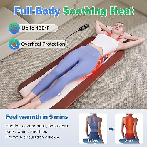 Miniatura 4 de Alfombrilla de masaje de cuerpo completo con calor, almohadilla de masaje de espalda con tracción lumbar, equipada con almohada térmica, 4 modos de