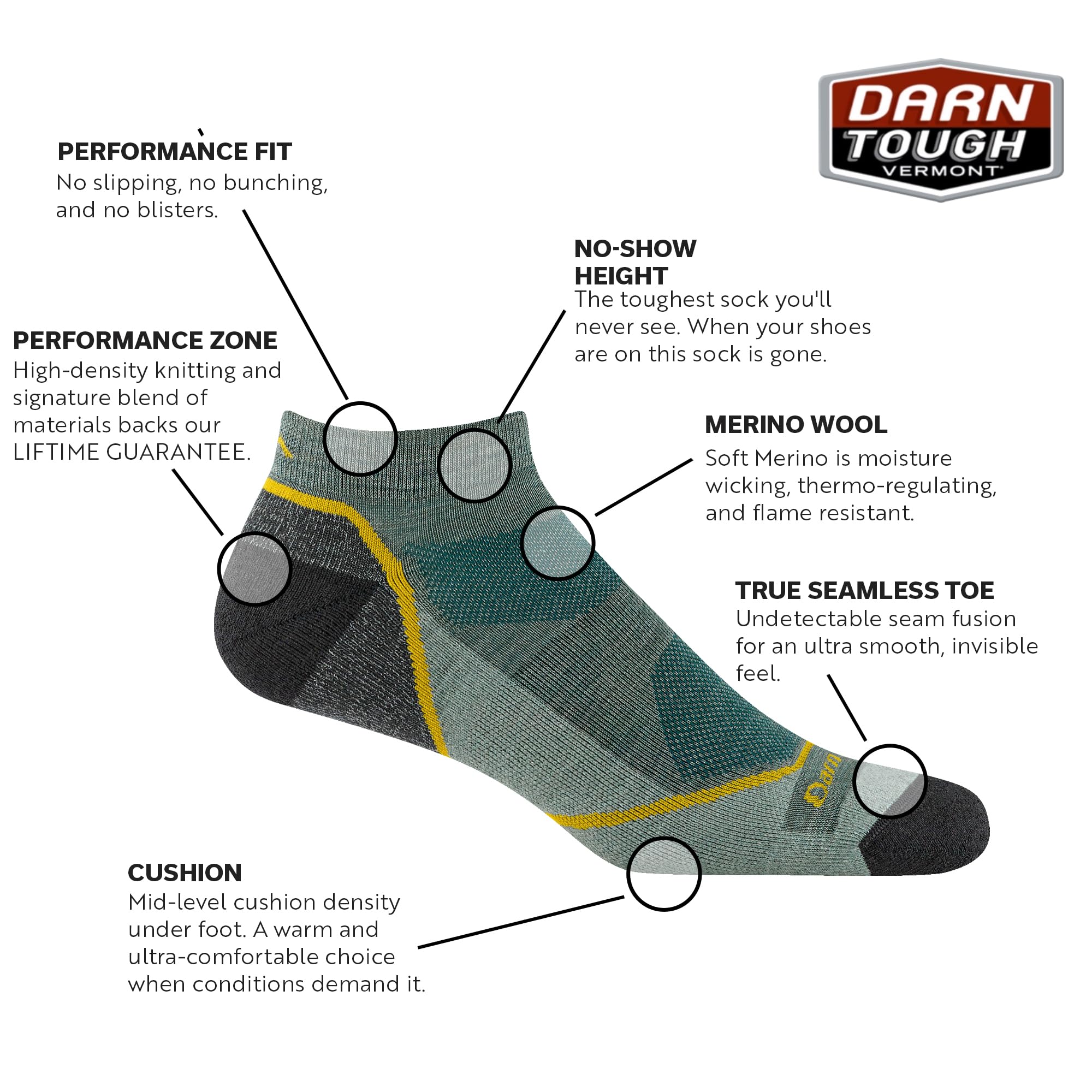 Darn Tough Light Hiker No Show Leggero Con Cuscino Light Hiker No Show Leggero con cuscino Uomo (Pacco da 1)