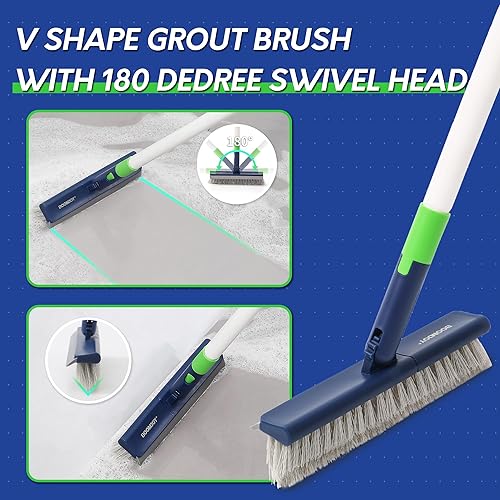 Miniatura 4 de BOOMJOY Cepillo de limpieza de ducha 4 en 1, juego de limpiador extensible de 58 pulgadas para bañera y azulejos, cepillo de lechada con mango