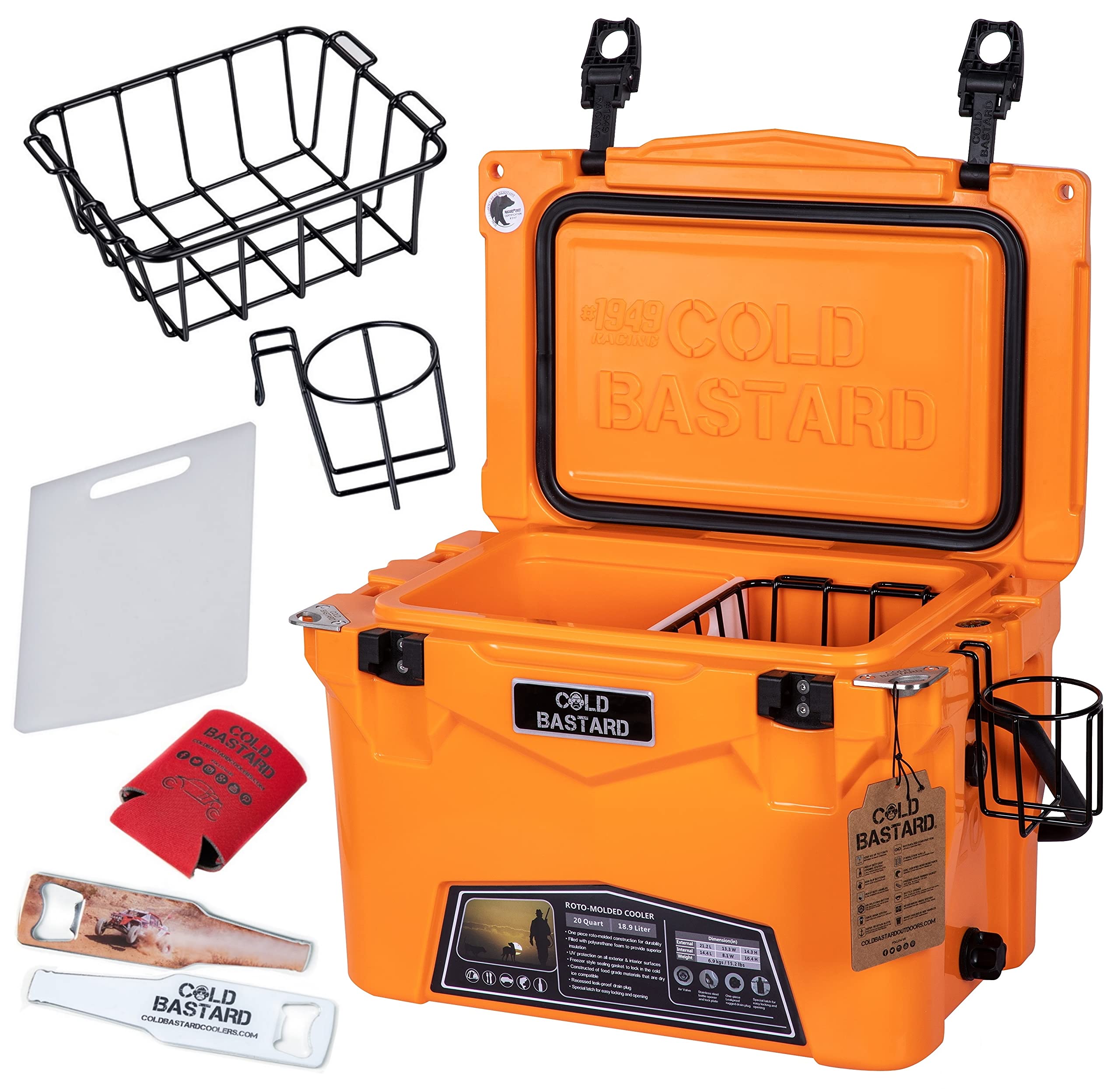 COLD BASTARD COOLERS 20QT Cold Bastard Rugged+ Orange Tangerine Premium Ice Chest Cooler Accessories Free S&H(CB20-OT)
