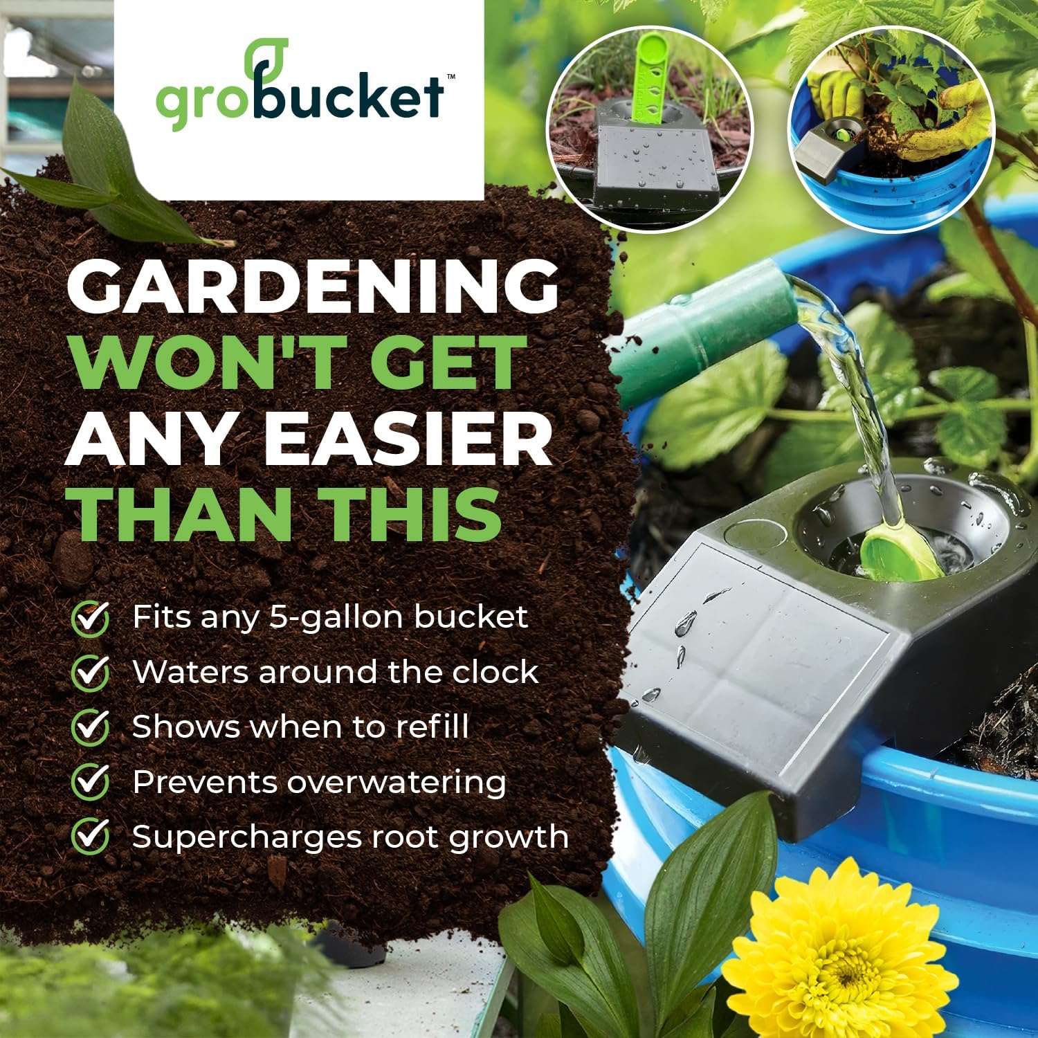 Self Watering Planter Insert w/LifeTested Technology, Water Reservoir & Level Indicator - Turn Any 5-Gal Bucket into a DIY, Portable Automatic Container Indoor-Outdoor Garden, 3-Pack