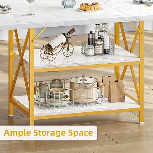 Miniatura 4 de DWVO Mesa de comedor rectangular de 47 pulgadas para 4 personas, mesa de cocina moderna de mármol blanco con estante de almacenamiento y patas de