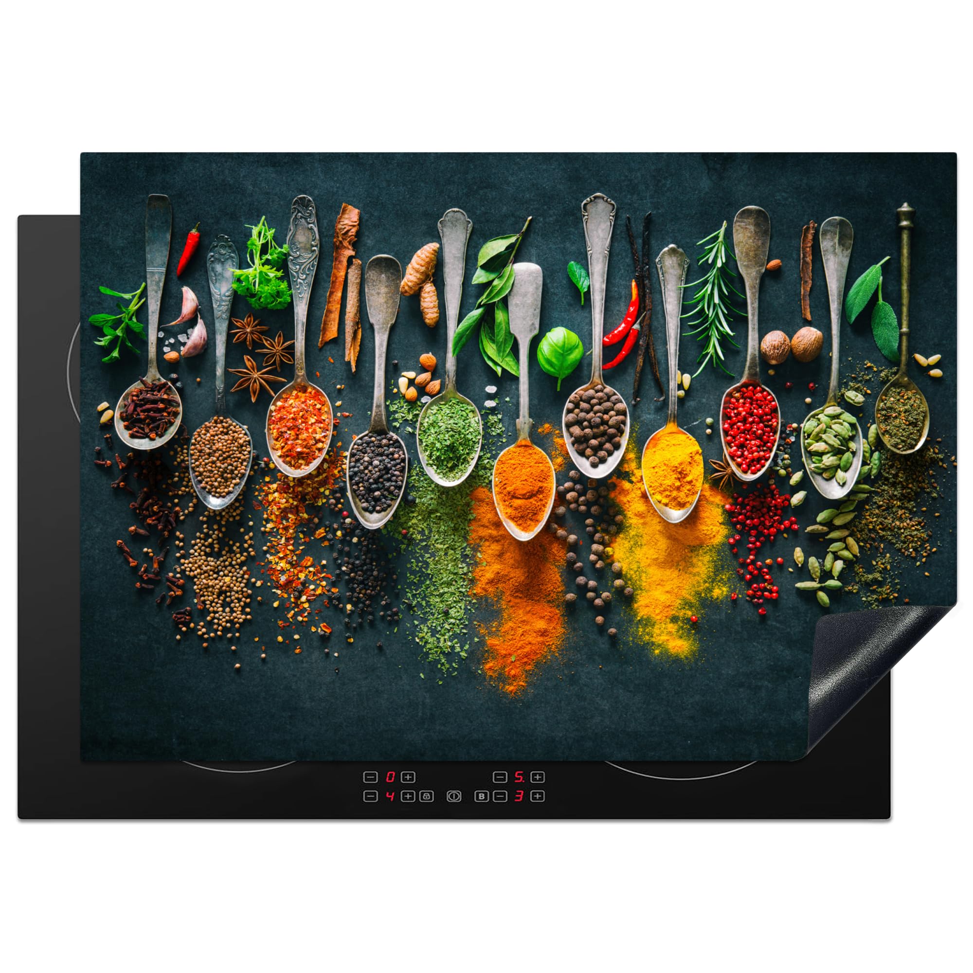 KitchenYeah© Induction Hob Protector Mat 20.5"x29.5" / 75x52 cm Cooker Top Protectors Cover Ceramic Covers Electric Hobs Vinyl Herbs - Spices - Spoons