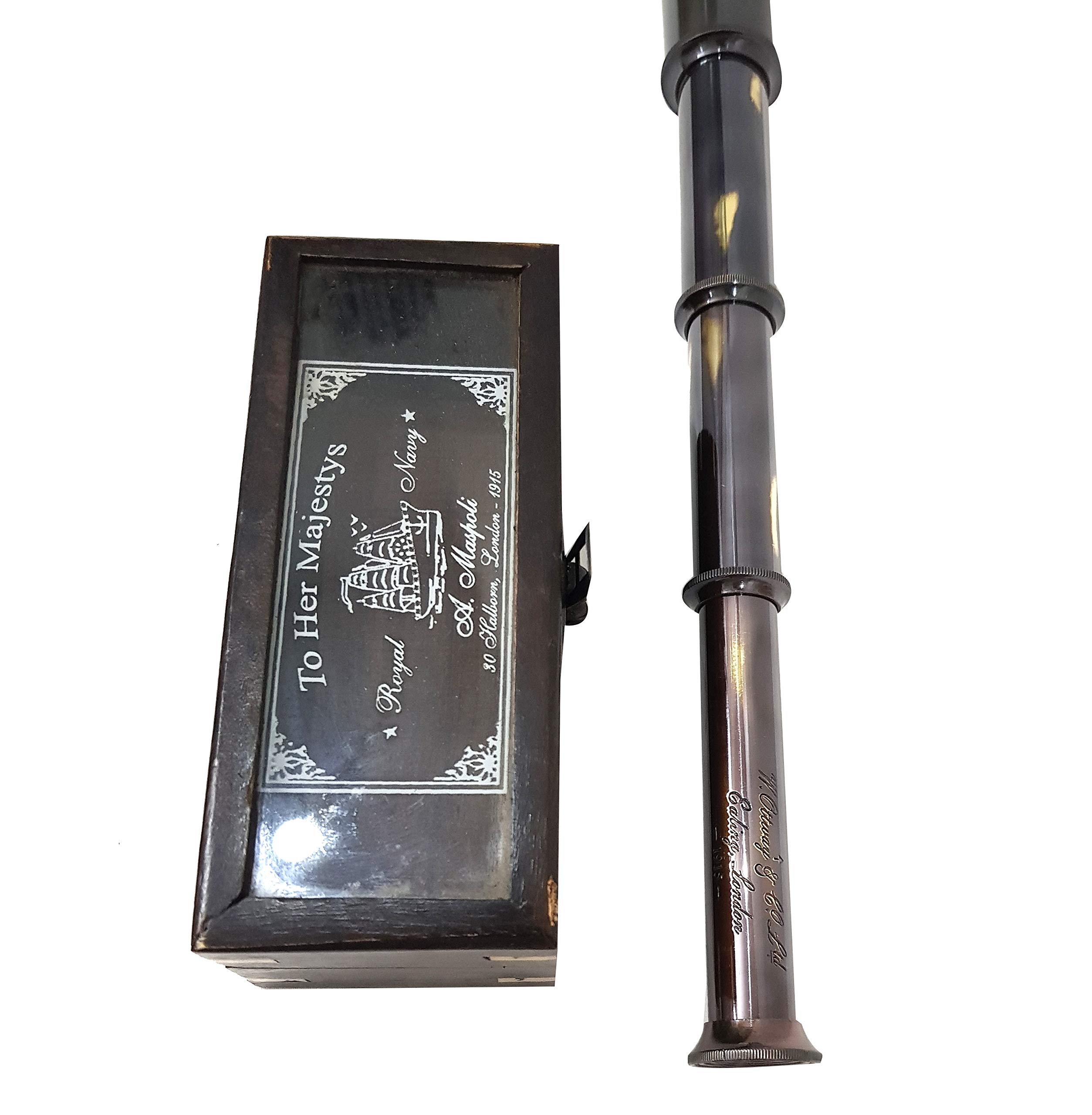 Brass Telescope Handmade Spyglass Royal Navy London 1915 Sailor Nautical  Wooden Box Pirate Navigation