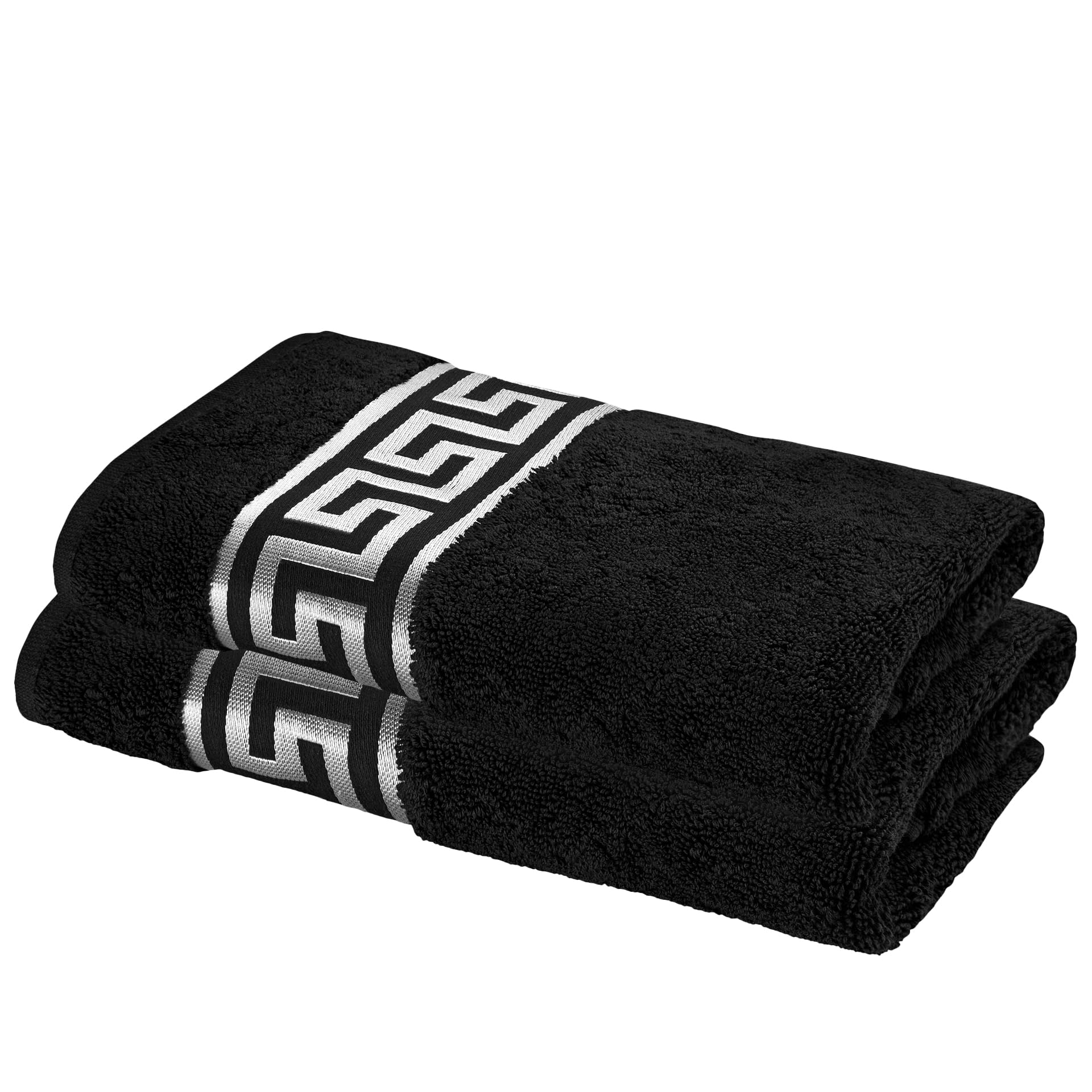 Meander Löwe – Toallas de mano de lujo, color negro y plateado, 100 % algodón, Öko-Tex, absorbentes y suaves, ideales para baño, sauna y deporte (2 unidades, 50 x 100 cm)