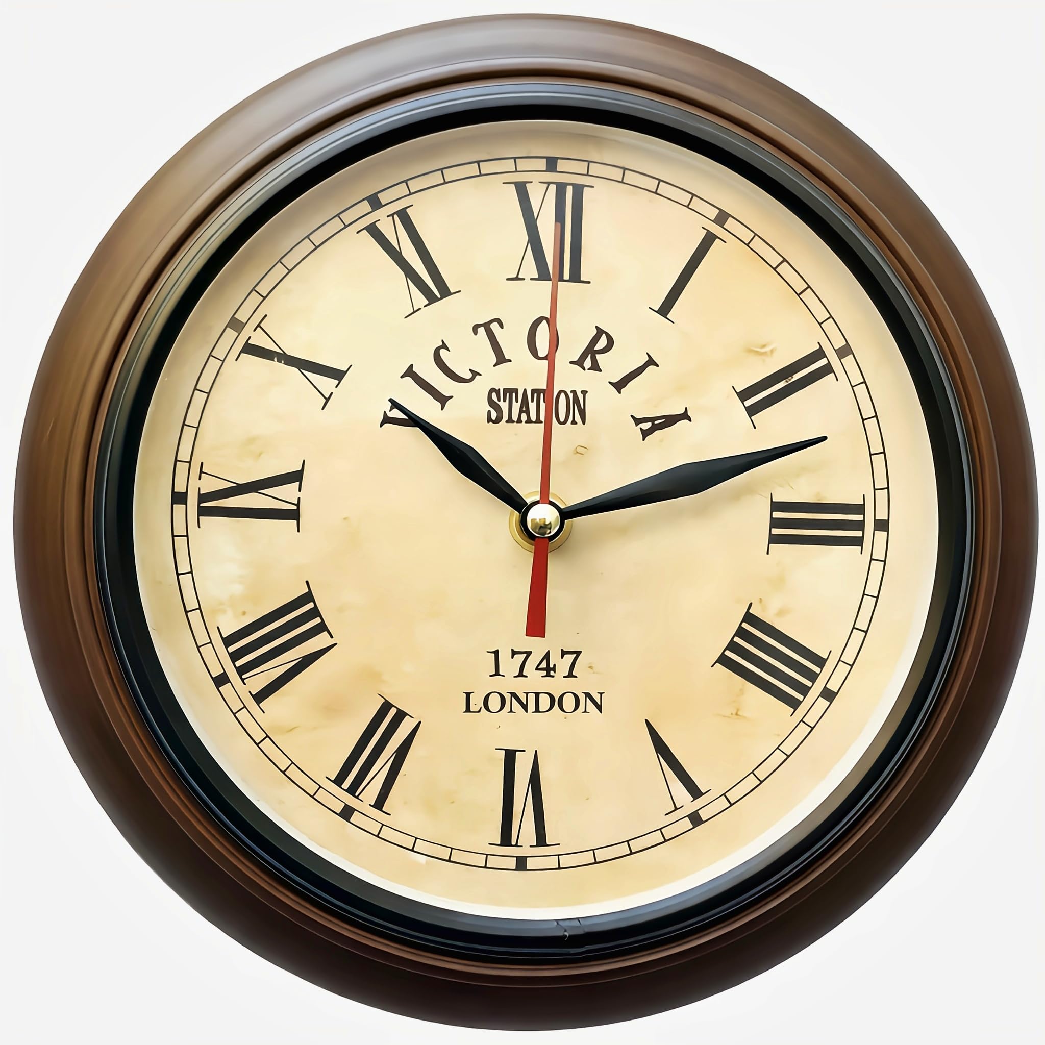 Wooden Vintage Wall Clock 8 Inch | Roman Numeral Round Analog Clock | Antique Brown Decorative Wall Clock for Living Room, Bedroom & Office-image-5