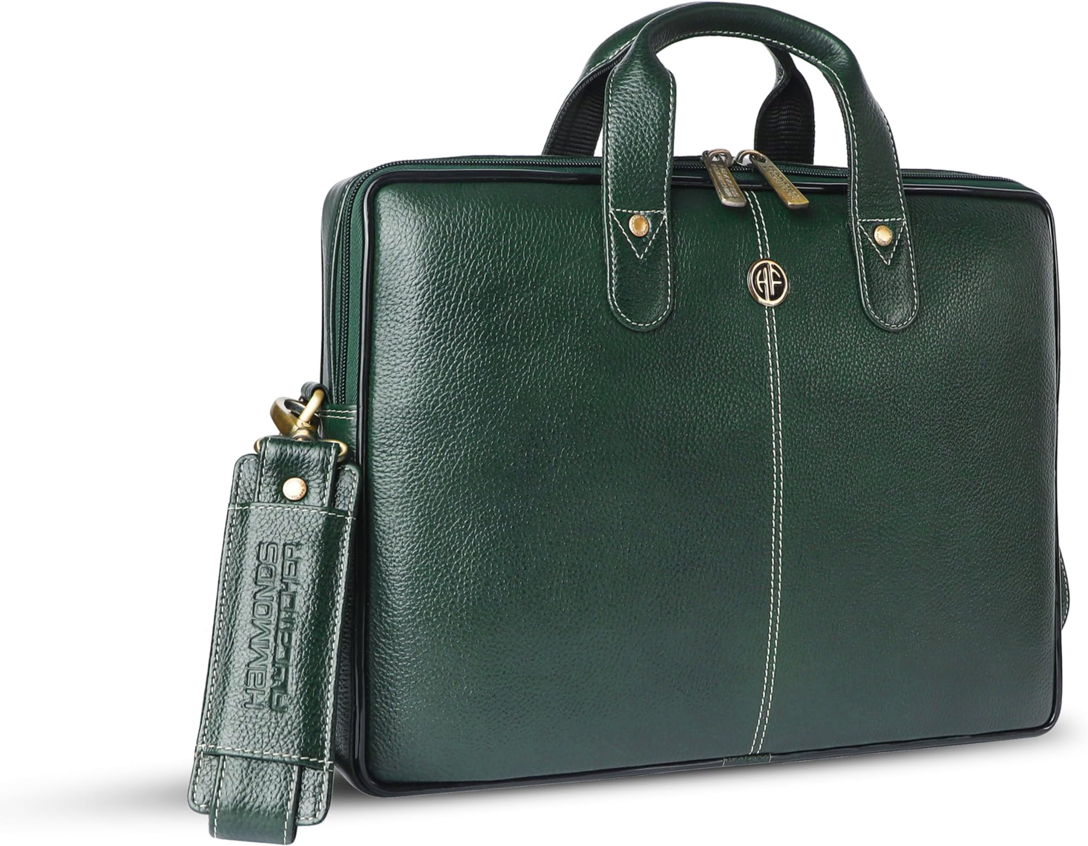 HAMMONDS FLYCATCHER Genuine Leather Office Bag for Men - Laptop Bag for Men - Padded Laptop Compartment, Fits 14 Inch Laptop - Adjustable Strap, 1 Year Warranty - Office, Travel, Daily Use, Green