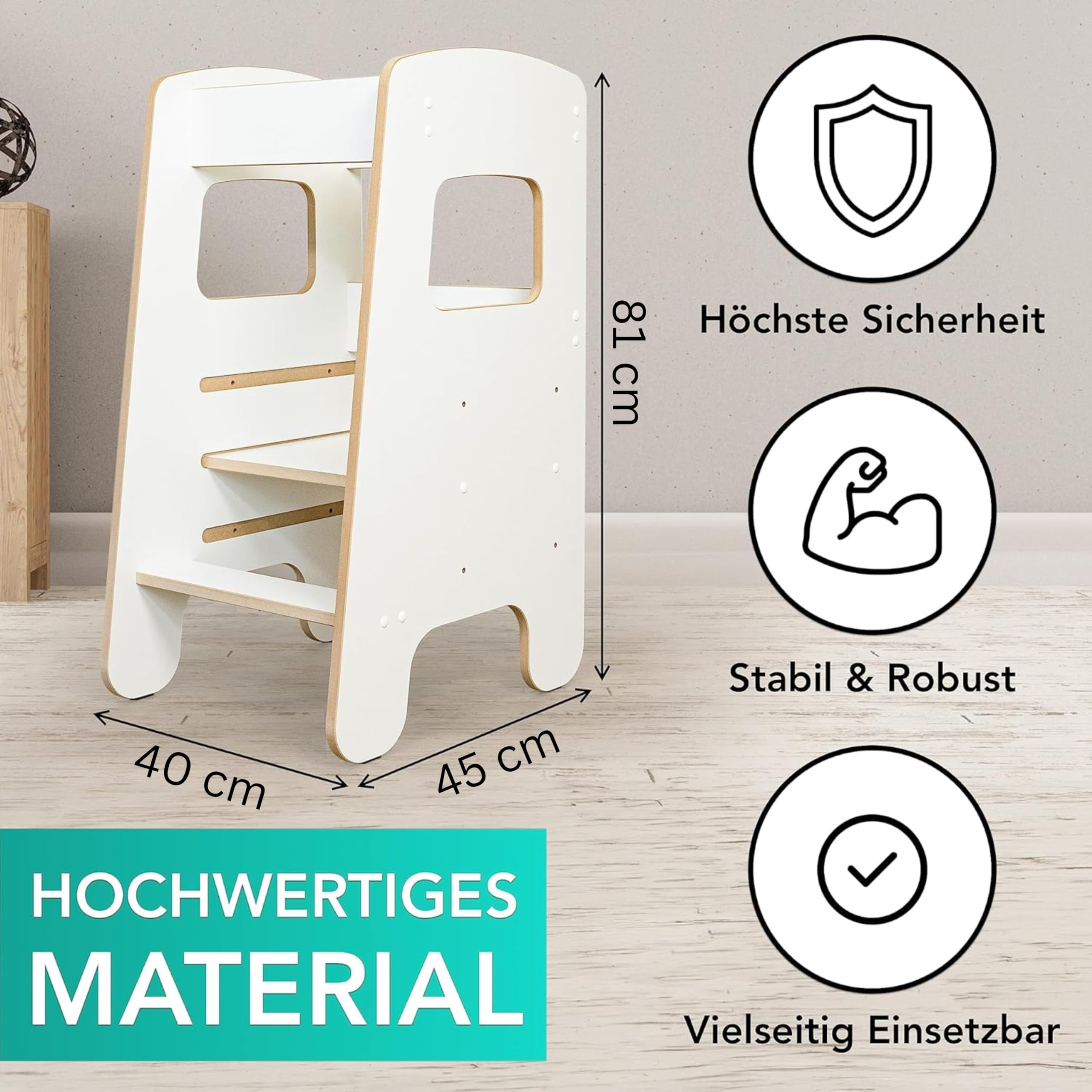 Lernturm für Kinder & Kleinkinder - Tritthocker für Kleinkinder - Küchenhelfer Kinder - Kinderlernturm aus deutscher Tischlerei - Lernprodukt Kinder Lernturm ab 1 Jahr
