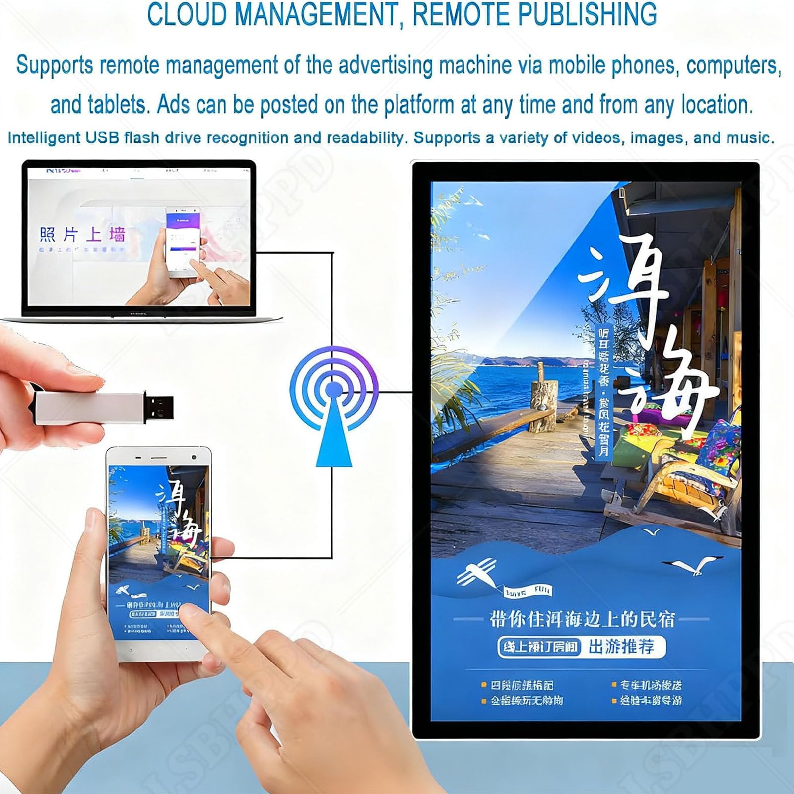 LED Bildschirm Digital Signage Display, Handy&Computer Software Fernauslösung,USB Plug-and-Play Full Poster Screen Werbung LED Display,Quer-/Hochformat-Umschaltung 23.6in